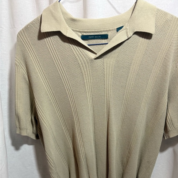 Perry Ellis Other - Perry Ellis Textured Knit Polo Shirt Mens Large Beige 90s Dad Golf Core Minimal